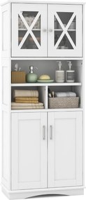 Armário multifuncional de casa de banho ou cozinha 60 x 30 x 145 cm com portas e 3 cubos e com estantes ajustáveis Branco