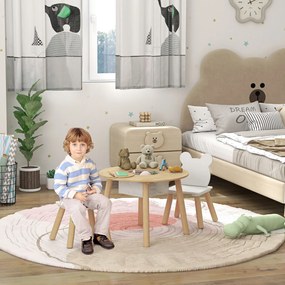 Mesa Infantil com 2 Cadeiras com Espaço de Arrumação para Crianças de 3-6 Anos para Sala de Jogos Dormitório Madeira e Branco