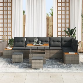 Conjunto de Sofás de Jardim vidaXL de 9 Peças com Almofadas Cinza em R