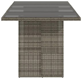 Mesa de jardim com tampo de vidro 190x80x75 cm vime PE cinza