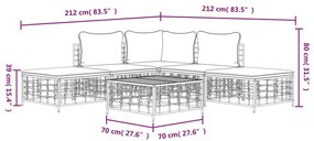 6 pcs conjunto lounge de jardim c/ almofadões vime PE antracite