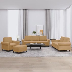 4 pcs conjunto de sofás com almofadões veludo castanho