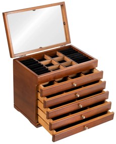 Caixa de Joias com Espelho Organizador de Jóias 6 Gavetas para Colares de Brincos Pulseiras 30 x 19 x 25 cm Castanho