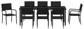Conjunto de Jantar de Jardim 9 Peças Rattan Poliéster Preto
