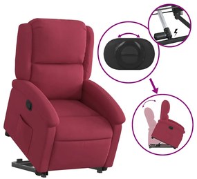 Poltrona massagens reclinável elevatória veludo vermelho tinto