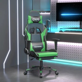 Cadeira gaming massagens c/ apoio pés couro artif. preto/verde