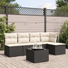 6 pcs conjunto sofás de jardim c/ almofadões vime PE preto