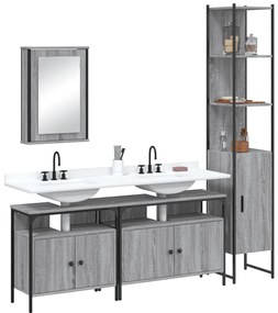 4 pcs Conjunto móveis casa de banho madeira proc. cinza sonoma