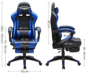 Cadeira gaming com apoio para os pés, altura ajustavel preto-azul