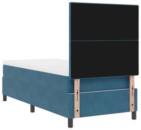 Cama Box Spring com Colchão Azul Escuro Solteiro Veludo