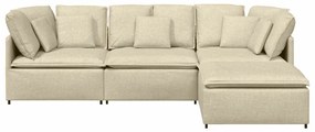 Sofá modular com pufes e almofadas tecido creme