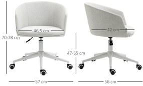 Cadeira de Escritório Giratória com Tecido de Linho Sintético Cadeira de Escritório Ergonómica com Altura Ajustável Apoio para os Braços e Assento Acolchoado Carga 120kg 57x56x70-78cm Cinza