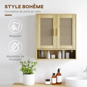 Móvel de parede para casa de banho  59 x 20 x 66,5 cm, com porta dupla e prateleira aberta, com efeito de carvalho