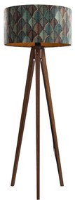 Candeeiro de Pé em Madeira de Noz com Abajur de Veludo e Design de Folhas 50cm - Tripod Classic Clássico / Antigo,Rústico