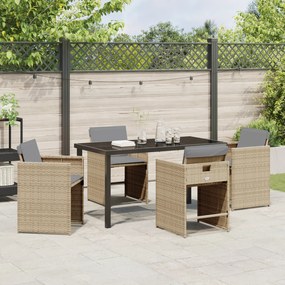 Conjunto de Jantar de Jardim com 5 Peças e Almofadas Bege Poliéster