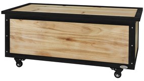 Baú de Exterior 121 L Baú de Armazenamento em Madeira com 4 Rodas para Jardim Pátio Varanda 100x50x43 cm Natural e Preto