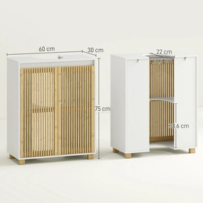 Móvel para lavatório (NÃO INCLUIDO) de casa de banho - armário com portas de ripas de bambu, 60 x 30 x 75 cm, efeito de madeira natural