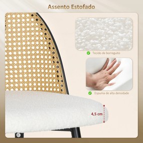 Conjunto de 2 Bancos de Bar Altos de Cozinha (MESA NÃO INCLUIDA) com Encosto de Vime Assento Estofado em Borrego 48x54x102 cm Creme