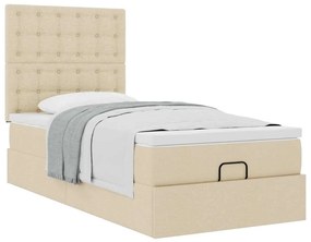 Cama otomana com colchão 100x200 cm tecido creme