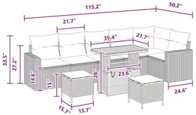 Conjunto de Sofá de Jardim com 9 Peças e Almofadas - Rattan Sintético