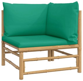 7 pcs conjunto lounge de jardim bambu c/ almofadões verdes
