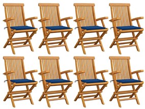 vidaXL Cadeiras de jardim c/ almofadões azul real 8 pcs teca maciça