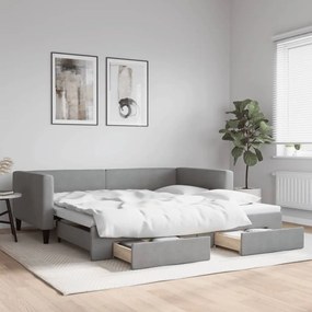 Sofá-cama c/ gavetão e gavetas 100x200 cm tecido cinzento-claro