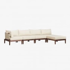 Sofá Modular De Jardim Em Canto De 4 Peças Com Puff Em Acácia Giulia Castanho-acácia Escuro - Sklum