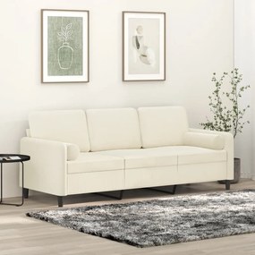 Sofá 3 lugares c/ almofadas decorativas 180 cm veludo creme