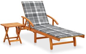 Espreguiçadeira de jardim com mesa e almofadão acácia maciça