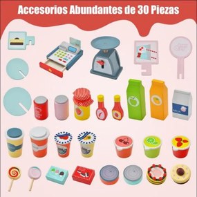 Carrinho brincar de comida e snacks para crianças 3+ anos com máquina POS Estante para bebidas Área de exposição Rodas