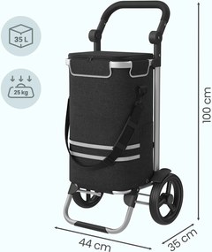Carrinho de compras, 35 x 44 x 100 cm com bolsa térmica preto