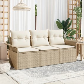 vidaXL Conjunto de Sofá de Jardim de 3 Peças com Almofadas - Vime Polirattan Bege