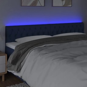 Cabeceira de cama c/ luzes LED tecido 200x7x78/88 cm azul