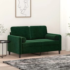 vidaXL Sofá 2 lug. c/ almofadas/almofadões 120 cm veludo verde-escuro