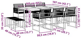 11 pcs conjunto de jantar para jardim vime PE preto