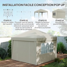 Tenda de jardim dobrável 3 x 3 x 2,75 m com proteção UV 30+ com janelas + laterais + saco de transporte creme