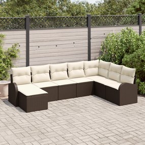 Conjunto de Sofás de Jardim de 8 Peças com Almofadas Castanhas de Ratt