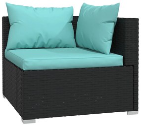 4 pcs conjunto lounge de jardim c/ almofadões vime PE preto