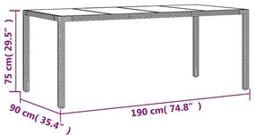 7 pcs conjunto jantar jardim c/almofadões vime PE/vidro preto