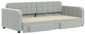 Sofá-cama c/ gavetão e gavetas 90x190 cm veludo cinzento-claro