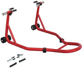 HOMCOM Suporte de Moto Dianteiro Universal de Aço para Roda de 10" 17" 18" Carga 200 kg com Garfos em U e L Ajustáveis 70x47x34,5 cm Vermelho | Aosom Portugal