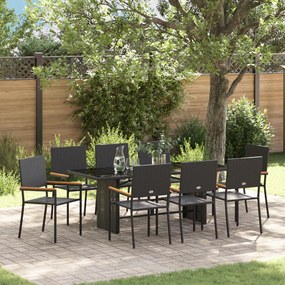 Conjunto de Jantar de Jardim vidaXL de 9 Peças Preto Polirattan