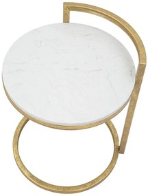 MESA DE APOIO REDONDA EM MÁRMORE 40X43X50 CM DOURADO E BRANCO