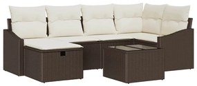 Conjunto de Sofá de Jardim de 7 Peças com Almofadas Castanho Rattan Po