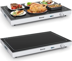 Bandeja Elétrica Aquecedora com Temperatura Ajustável e Tampa de Vidro Temperado Ideal para Manter Alimentos Quentes em Buffets, Festas e Eventos