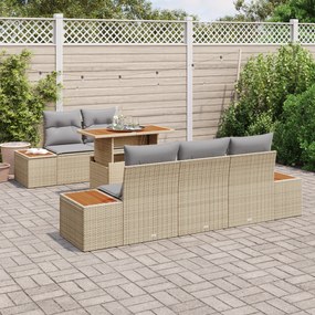 Conjunto de Jantar de Jardim com 6 Peças e Almofadas Bege Polirattan A