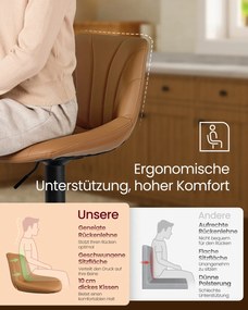 Conjunto 2 bancos bar com encosto e assento giratório 46,5 x 43 x (88-108) cm em couro sintético PU castanho caramelo