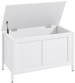 HOMCOM Baú de Armazenamento 95L Baú de Arrumação com Tampa Banco de Armazenamento com Dobradiça de Segurança 80x40x50 cm Branco | Aosom Portugal