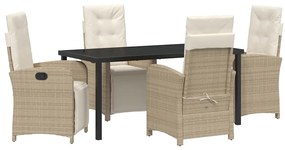 Conjunto de Jantar de Jardim 5 Peças com Almofadas Bege em Rattan Sint